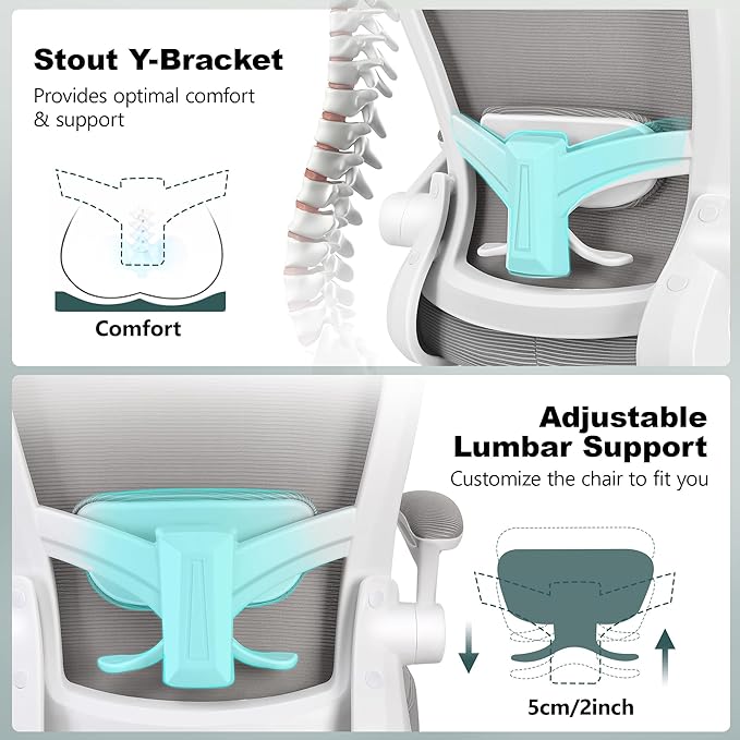 FelixKing Drafting Chair Ergonomic Tall Office Chair, Breathable Mesh Chair with Adjustable Footrest Ring Lumbar Support Flip-up Armrests, High Back Executive Comfy Task Computer Chair for Home Office