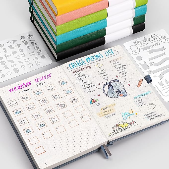 AHGXG Bullet Dotted Journal - 320 Numbered Pages Dot Grid Notebook A5 Thick Journal, 100gsm Thick Dotted Paper, Leather Hardcover,Inner Pocket, 5.75'' × 8.38'' - Yellow