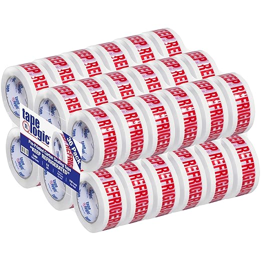 Aviditi Tape Logic 2 Inch x 110 Yard 2.2 Mil Red/White, Heavy Duty Packing Tape,"Keep Refrigerated" 36 Pack, Perfect for Packing, Shipping, Moving, Home and Office