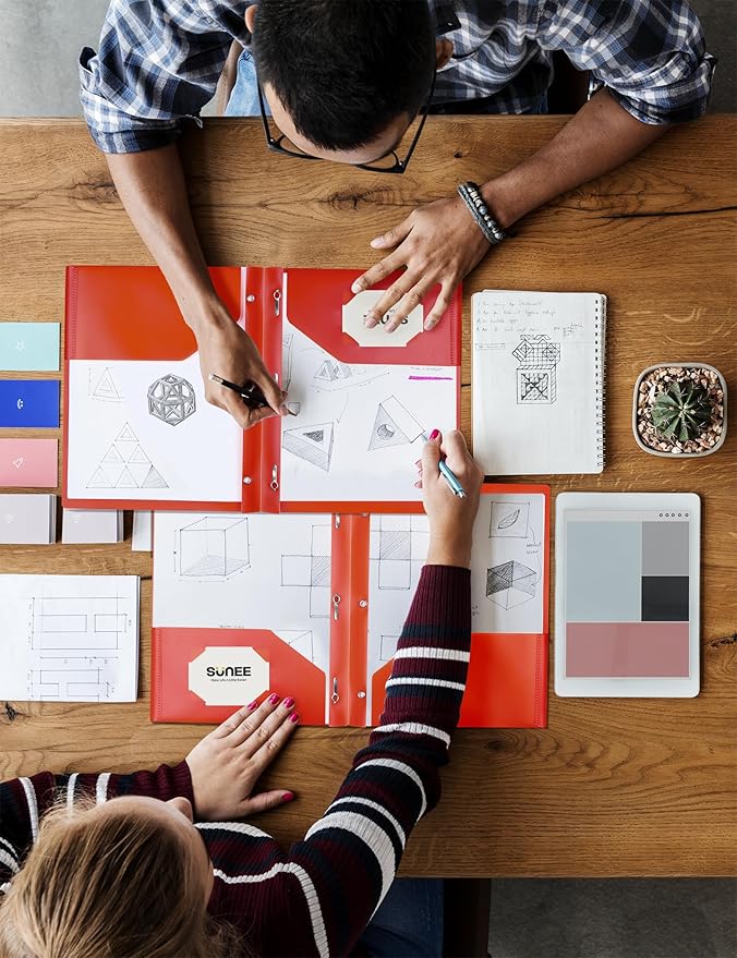 SUNEE 2 Pocket Folders with Prongs (3 Pack, Red) Plastic Folders with Pockets and Prongs Fit Letter Size, Poly Folders with Pockets for School Office Home Business