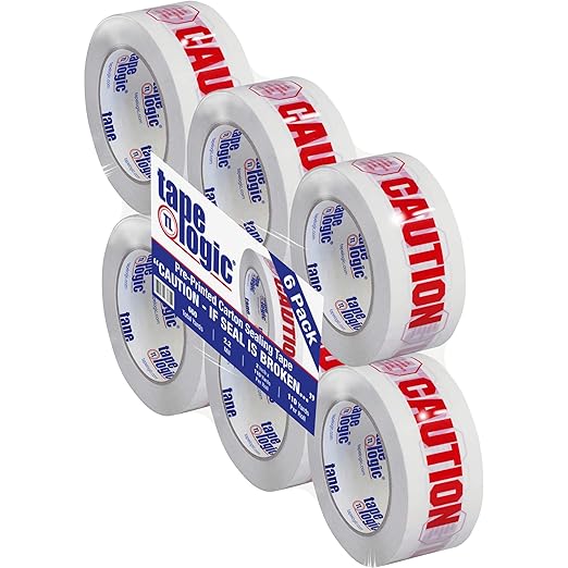 Aviditi Tape Logic 2 Inch x 110 Yard 2.2 Mil Red/White, Heavy Duty Packing Tape,"Caution - If Seal is Broken" 6 Pack, Perfect for Packing, Shipping, Moving, Home and Office