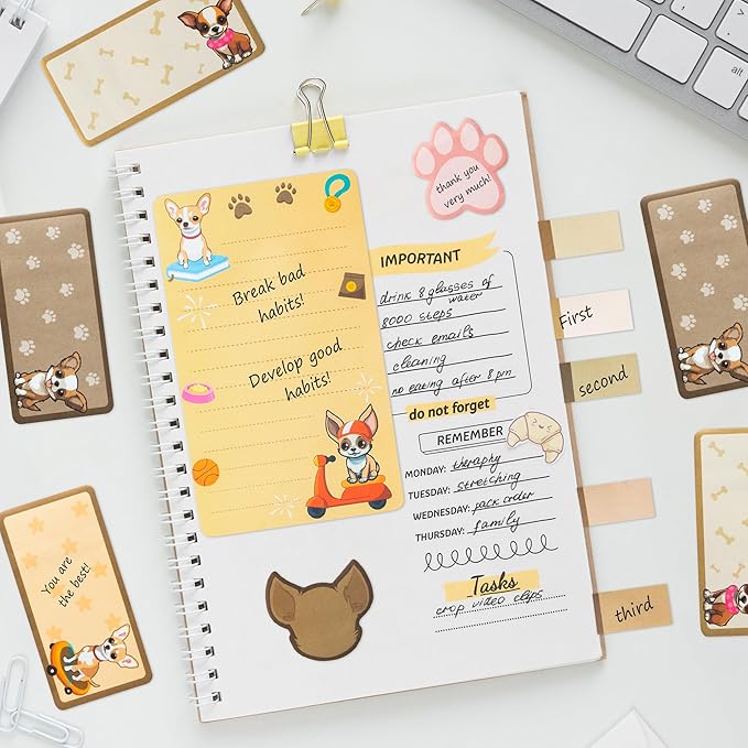 B1ykin Sticky Notes Set - Cartoon Theme Cute Self-Stick Notes Pad Teacher Appreciation Gifts， Self-Adhesive Writing Memo Pages Sticky to Do Notepad for Kids Employee School Office (Chihuahua)