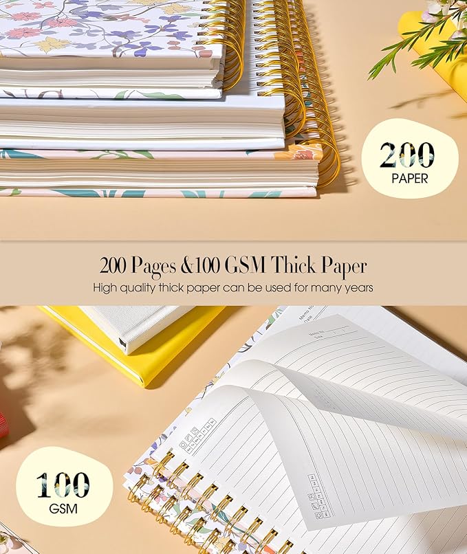 Aesthetic Spiral Notebook Journal for Women, 160 Pages Lined Notebooks 5.75” x 8.38”, A5 Hardcover Spiral Journals with 100 GSM Thick Paper, Cute College Ruled Notebook for Writing Work School