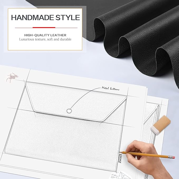 Toplive Document File Folder, Waterproof PU Leather A4 Letter Envelope Folder Case File Organizer Dual Layers Stylish Document Holder with 8 Card Holder 2 Pen Loop for Travel Office School, Black