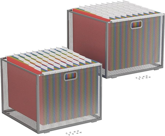 Oterri Hanging File Organizer, Metal File Organizer, Portable Desktop File Organizer for Letter Size Folder, Mesh Hanging File Crate for Office,Folders Not Included(Light Grey-Large,2 Pack)