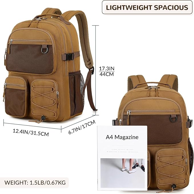 Lohol Water Resistant Daypack with Mulitiple Pockets for Travel Outdoor College, 15.6 inch Laptop Backpack for Men and Women (Brown