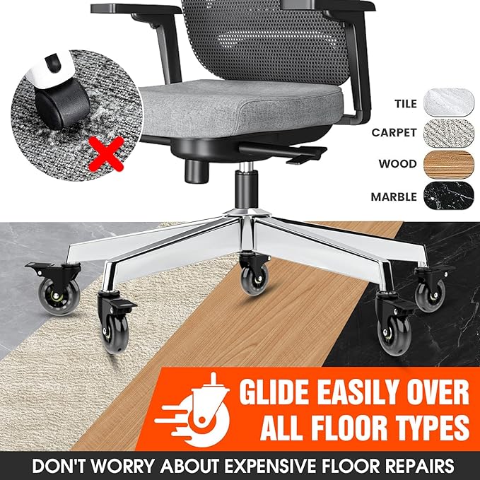 Office Chair Casters with Brake, 3 Inch Universal Casters,Suitable for Carpet and Hardwood Floors, Universal Fits Most Chairs(Casters with Brake)