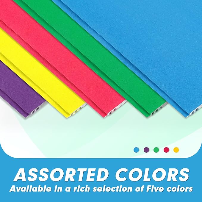 Two Pocket Folders, PANDRI 100 Pack Two Pocket Folders with Prongs, Designed for Office and Classroom, Assorted 5 Colors 2 Pocket 3 Prong Folders