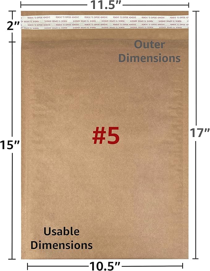 Honeycomb paper padded envelope sealable mailers (30, #5-10.5" x 15")