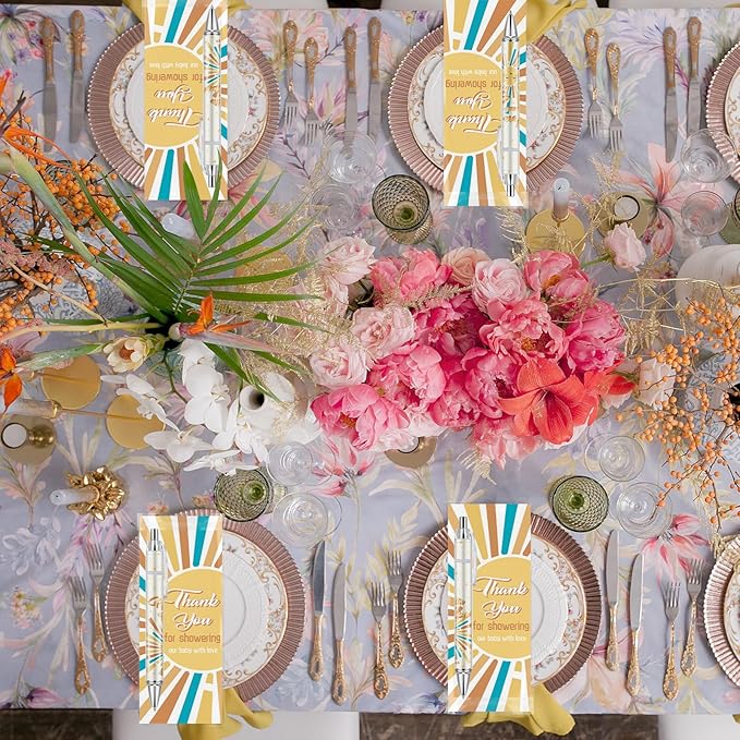 50 Sets Baby Shower Favors Gifts for Guests Includes 50 Rolling Paper Ballpoint Pens and 50 Greeting Thank You Bookmarks Baby Shower Party Favors (Here Comes The Sun)