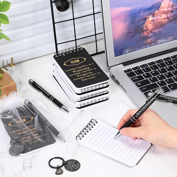 Fulmoon 80 Pcs Employee Appreciation Gifts Set Include Notepad Pen Thank You Keychain Organza Bag, Going Away Retirement Birthday Christmas Team Gift for Member Coworker Staff(Black)