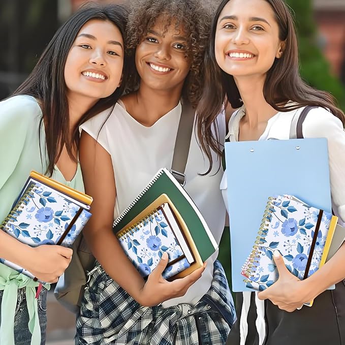 Spiral Journal Notebook, A5 Cute Notebooks for Women Men, College Ruled Hardcover Notebook for Work & Note Taking, 60 Pages Double-Wire Journals for Writing Cute Blue Flowers