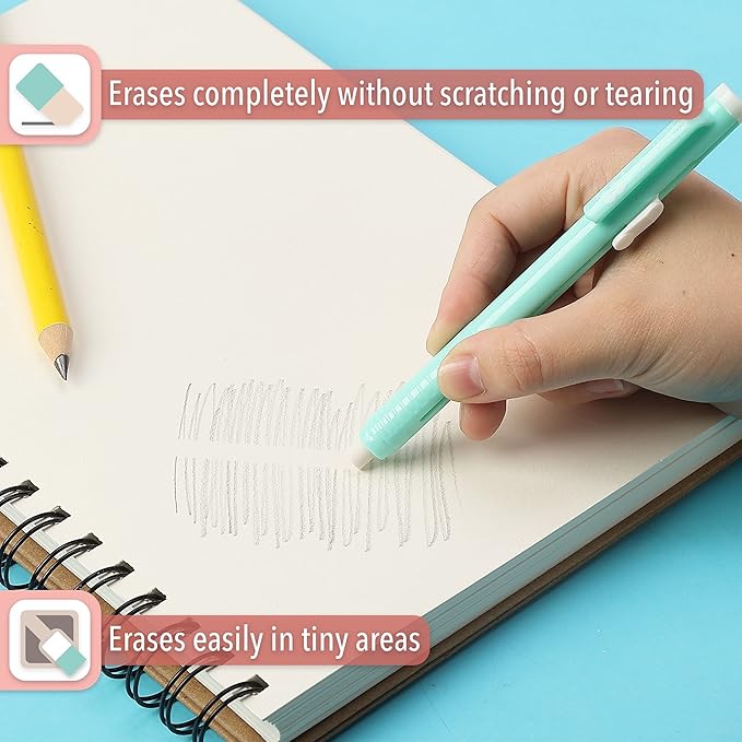 Mr. Pen- Retractable Mechanical Pencil Eraser, Pack of 6, Pastel Colors, Artist & Pen Eraser