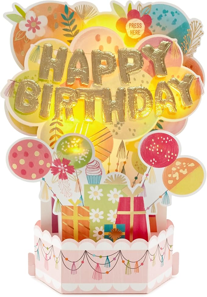 Hallmark Paper Wonder Musical Pop Up Birthday Card (Mylar Balloon Explosion, Plays Happy Birthday)