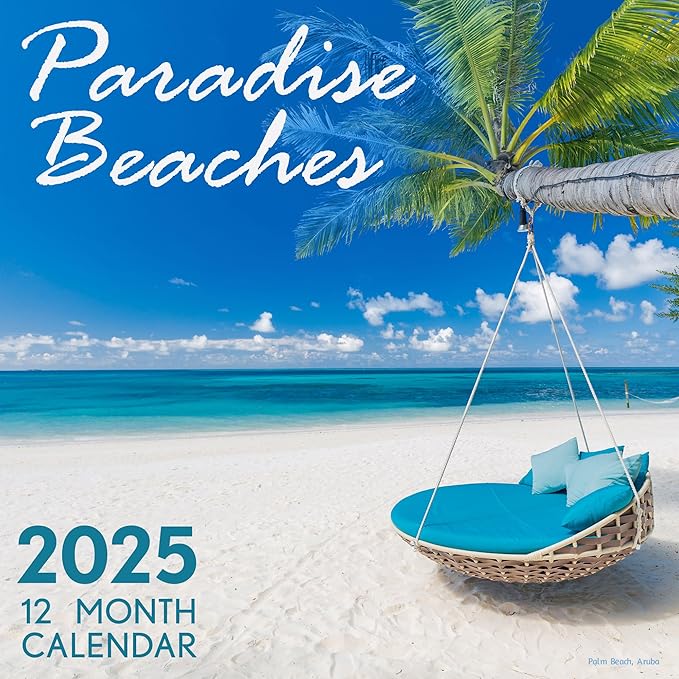 EcoEarth - Biodegradable 11x17 Inch (Open) 12-Month Vertical Hanging Wall Calendar - 2025 Monthly Calendar - Paradise Beaches