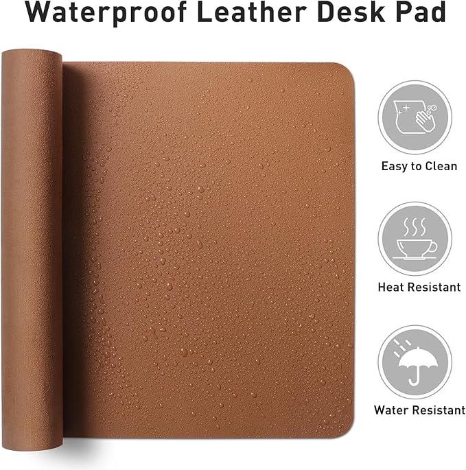 Aothia Leather Desk Pad Protector, Mouse Pad, Office Desk Mat, Non-Slip PU Leather Desk Blotter, Laptop Desk Pad, Waterproof Desk Writing Pad for Office and Home (Brown,23.6" x 13.7")