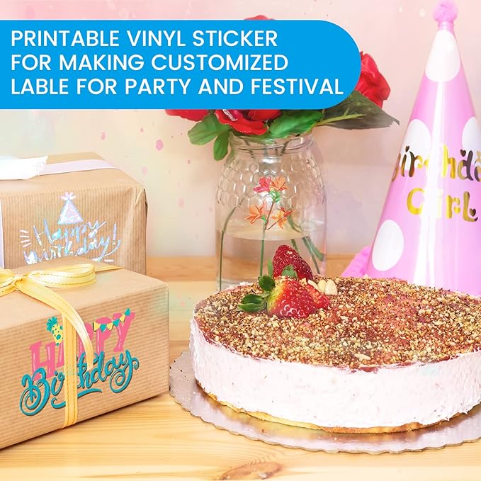 Uinkit Premium Printable Vinyl Sticker Holographic Glossy Transparent Each 8 Sheets For Inkjet Printer Variety Pack- 24 Sheets Mixed Finish Label Dries Quickly Vivid Colors, Holds Ink well