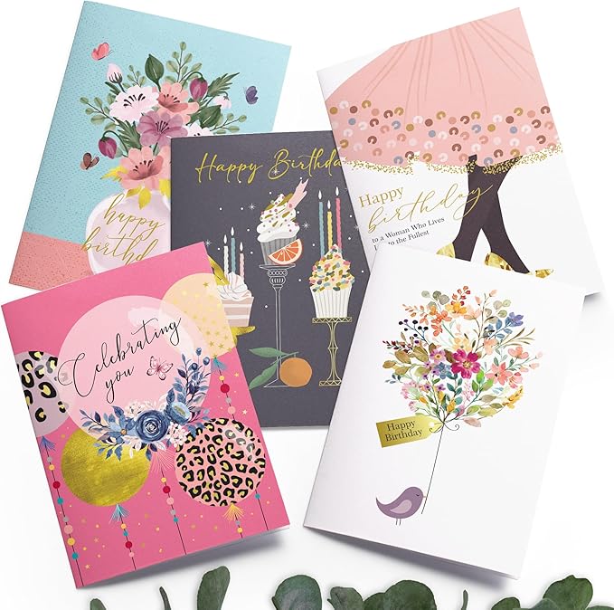 Dessie 30 Unique Gold Foil Birthday Cards for Women with Envelopes, Sealing Stickers and Personalized Gold Foil Lettering. Birthday Cards for Her