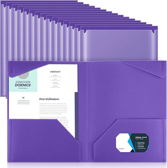 Henoyso 36 Pcs Plastic Folders with Clear Front Pockets Heavy Duty File Folders with 2 Pockets and Card Slot for Student Communication School Office Presentation Report (Purple)