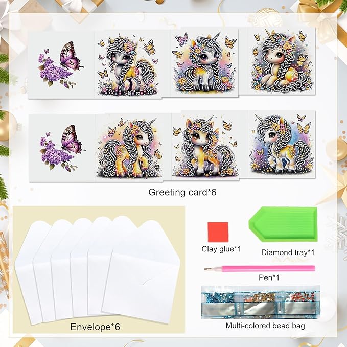 6 Pcs 5D Rhinestone Painting Greeting Cards Kits, Handmade Festival Greeting Cards with Envelopes DIY Diamond Art Crafts Birthday Cards with Laser Effect for Birthdays Celebrations (Cute Animals)
