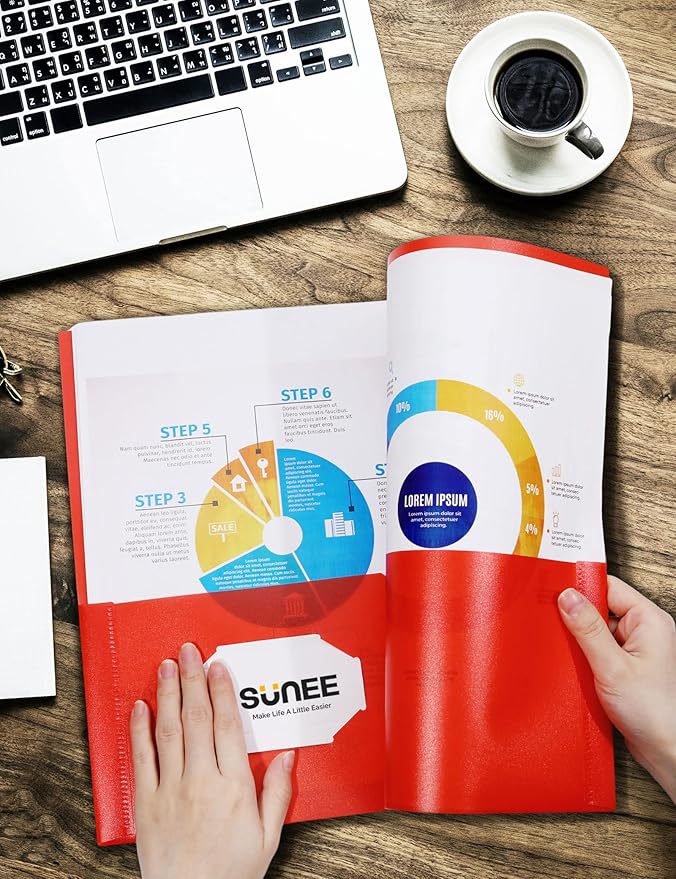 SUNEE 2 Pocket Folders (24 Pack, Red) Heavy-Duty Plastic Folders with Pockets, Fit 8.5x11 Letter Size Paper, 2-Pocket File Folders for Kids, Home, School, Office