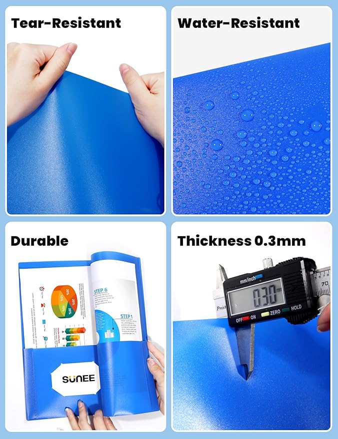 SUNEE 3 Pack Blue Plastic Folders with Pockets and Prongs, Letter Size, 9 x 11.5 in