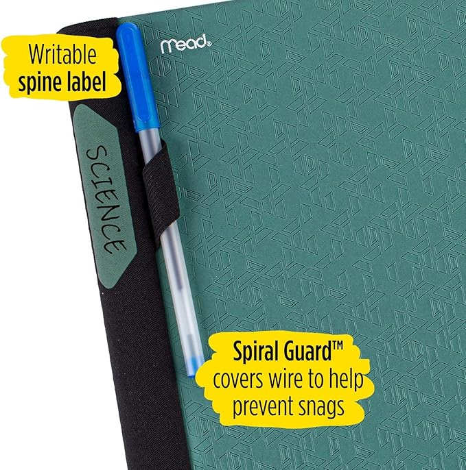 Five Star Advance Spiral Notebook + Study App, 3 Subject, College Ruled Paper, 11" x 8-1/2", 150 Sheets, With Spiral Guard and Movable Dividers, Seaglass Green, 1 Count (73136)