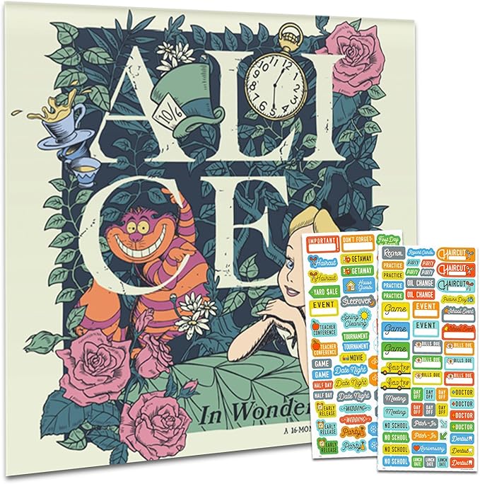 Alice in Wonderland Calendar 2025 - Deluxe 2025 Alice in Wonderland Wall Calendar Bundle with Over 100 Calendar Stickers (Tim Burton Gifts, Office Supplies)