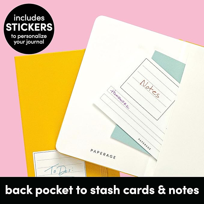 PAPERAGE Lined Pocket Journal Notebook, 1 Pack, (Black), 160 Pages, Small, 3.6 inches x 5.6 inches - 100 GSM Thick Paper, Hardcover