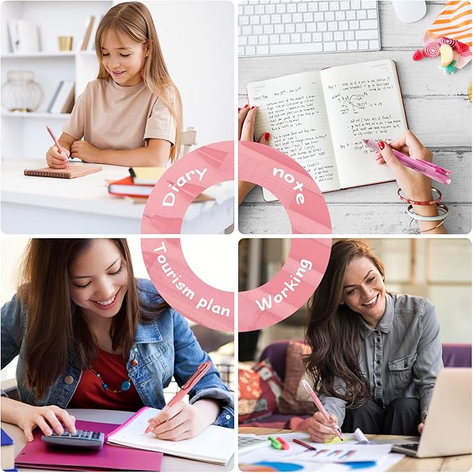 12Pcs Gel Pens Set, 11Pack Gel Pens with 1Pack Highlighter - Fast-Drying Black Ink, Fine Point 0.5mm, Retractable, Cute Pens - Garnet Red Aesthetic Gel Ink Pens for Journaling