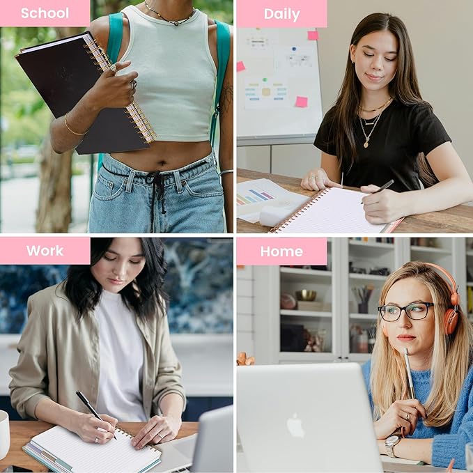 Yoment Hardcover Spiral Notebooks for Work School Note Taking, 8"x10" Journal Notebook with Tabs Dividers, Multi 5 Subject Notebook College Ruled, 240 Pages Lined Journal for Women, Pink