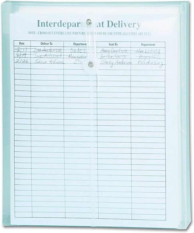 Smead Poly Envelope, 1-1/4" Expansion, String-Tie Closure, Top Load, Letter Size, Clear, 5 per Pack (89540)