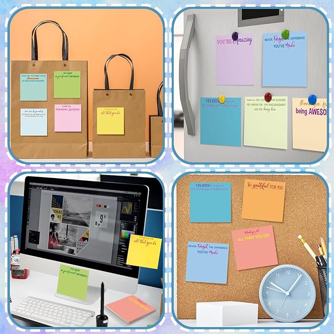 Yinder 24 Pcs Employee Appreciation Sticky Notes Thank You Gifts Bulk Note Pads with Sayings Teacher Gift Mini Pocket Inspirational Notepads for Coworker Office Supply 3 x 3''(Colorful,Thanks)