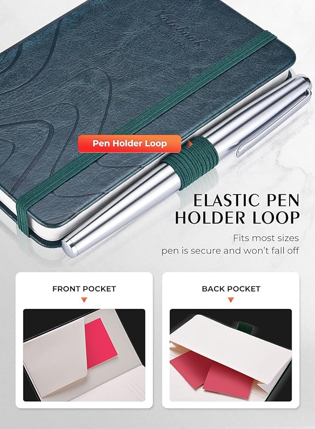 AISBUGUR Pocket Notebook, Small Notebook, 2-Pack Total 320 Pages,3.7" x 5.7" Pocket Notebook (2 Pack, dark green)