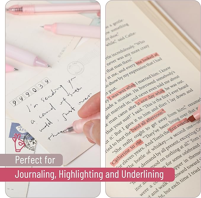 Mr. Pen- Gel Ink Pen Set, 12 pcs, Pastel Pink Barrel, Pink Pens Black Ink Gel Pens Fine Point 0.5mm, One Highlighter, Gel Ink Pens, Cute Pink Pens for Women, Cute Pens for Women, Pink Gel Pens Pink