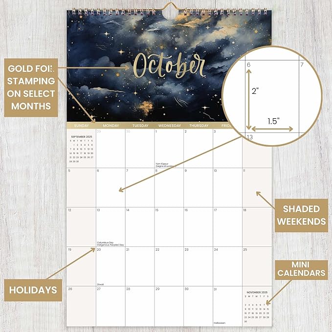 bloom daily planners 2025 Calendar Year Monthly Hanging Wall Calendar (January 2025 through December 2025) - Large 11” x 17” - Seasonal