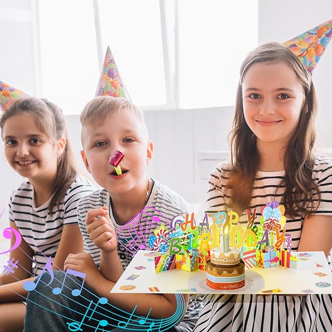 Gumry 10TH Musical Birthday PopUp Card, Blowable Colorful Light Candle 3D Cards with Song, Applause Cheers Sound, Greeting Cards Birthday Gifts Decorations for Women Men Turning 10 Years Old