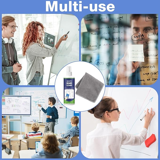 8 Pack Whiteboard Cleaner Spray 8.5oz - Dry Erase Board Cleaner with 4 Cloths, Non-Toxic, Removes Stubborn Marks