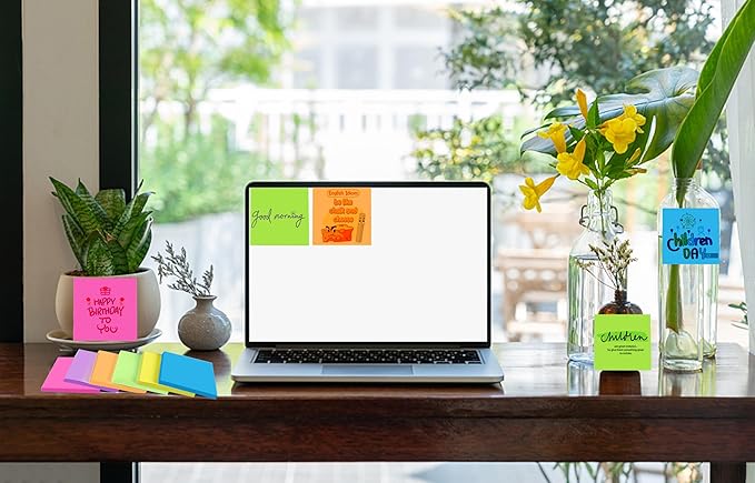 YEECOK Sticky Notes 3x3 in, 12 Pads, Bright Colors Self-Stick Note Pads, Sticky Pads Aesthetic, Super Sticking Power, Colorful Sticky Notes Bulk