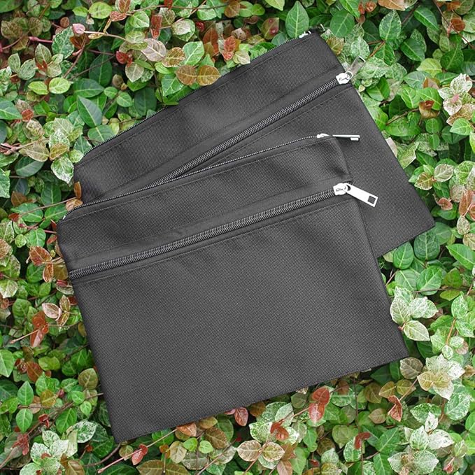 2 Pack 14 X 11 Inches 600D Zipped Large Storage Envelope Pouches Bags with 2 Pockets, Poly File Paper Document Organizer, Portable Bulk Bags for Filing Office Supplies, Black, 2 Pack