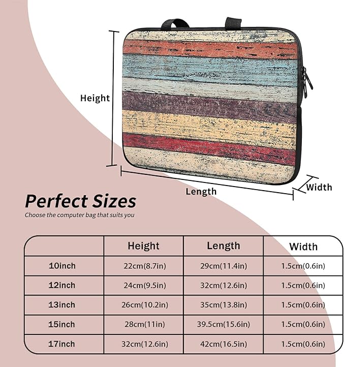 Universal Laptop Sleeve Tablet Case 12 inch, Retro Wood Slim Carrying Case Durable Handbag Travel Laptop Bag for Surface Pro 9 8 7/Laptop Go 2 3, MacBook Air 11/12