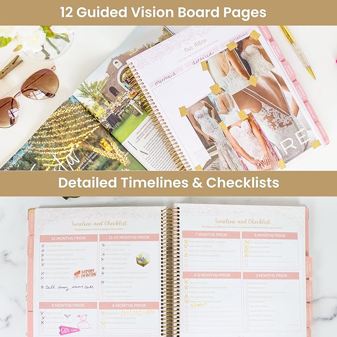 bloom daily planners Hard Cover Wedding Day Planner & Organizer (Undated) - 9" x 11" - Gold Floral