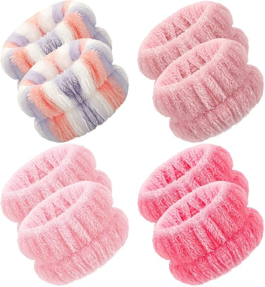 Chuangdi 4 Pairs Wrist Bands for Washing Face Wrist Spa Microfiber Wash Towel Band Scrunchies Absorbent Wristbands Sweatband for Women Prevent Liquid from Spilling