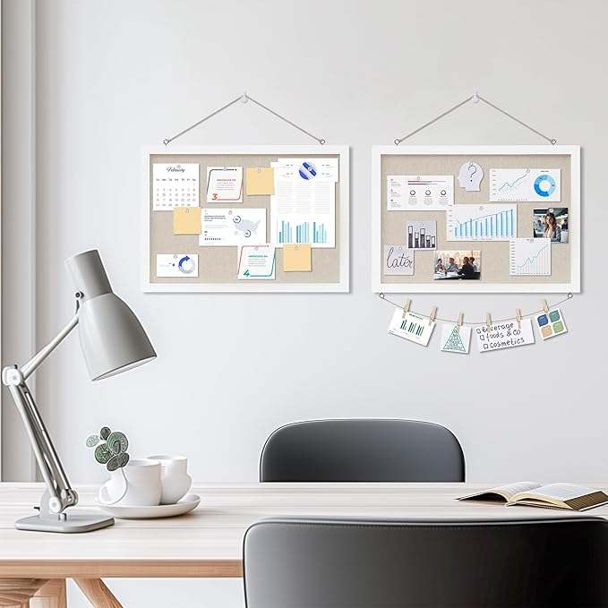 Cork Board with Linen White 2Pack,Bulletin Board 17"x12" Hanging Corkboards for Office Home School Message Board or Vision Board Decoration.