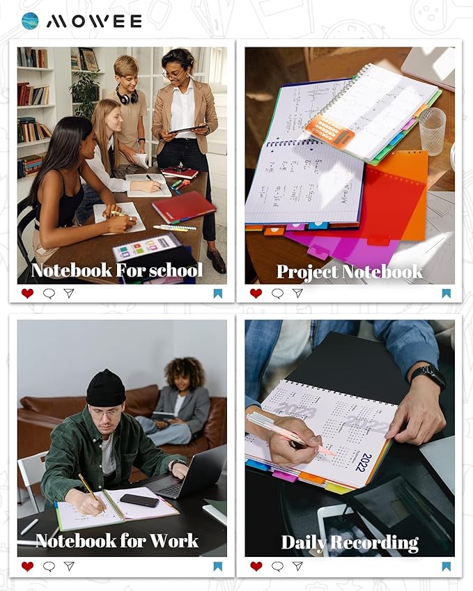 5 Subject Notebook - Spiral Notebook, College Ruled Notebook With Dividers Pocket, Tabs, 11" Ruler, 300 Pages, for Writing Journal, Home & Office, School Supplies, 8.5x11''Forest Green 150Sheets