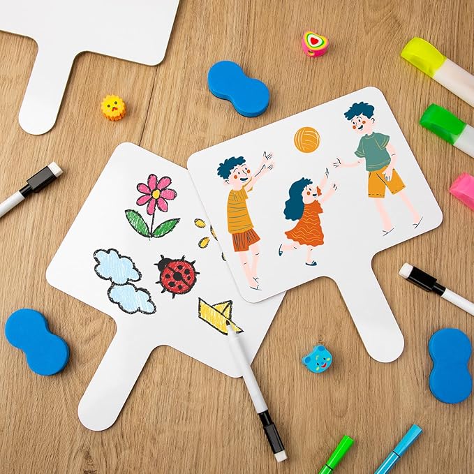 3Packs Dry Erase Paddles with Handle, 3Pcs Double Sided Answer Paddle White Boards with 3 Markers and 3 Erasers for Teaching Meeting Supplies