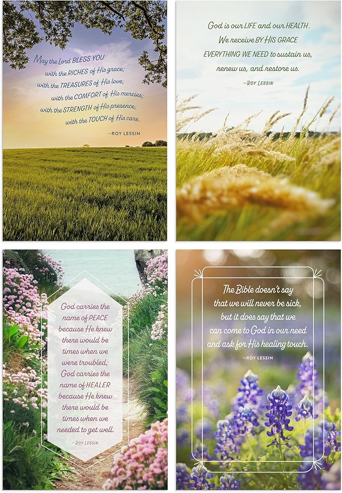 DaySpring - Roy Lessin - May the Lord Bless You - 4 Landscape Design Assortment with Scripture - King James Version - 12 Get Well Boxed Cards & Envelopes (U1206)