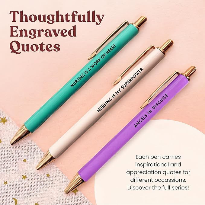 MESMOS 3Pk Black Ballpoint Nurse Pens, Nurse Accessories for Work, Nurse Gifts for Women, Nurse Essentials for Work, Pens for Nurses, School Nurse Supplies, Nursing Pens, Graduation Gifts for Nurses