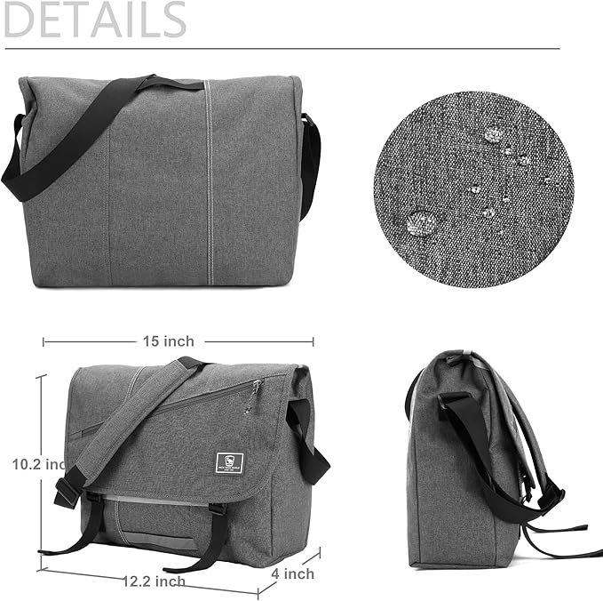 OIWAS Messenger Bag for Men/Women Travel Satchel Bag Canvas Crossbody Bag Small 14 Inch Laptop Shoulder Bags Work Computer Briefcase Grey