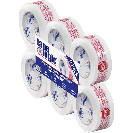 Aviditi Tape Logic 2 Inch x 110 Yard 2.2 Mil Red/White, Heavy Duty Packing Tape,"Stop/Alto" 6 Pack, Perfect for Packing, Shipping, Moving, Home and Office, "Stop/Alto" (T902P136PK)